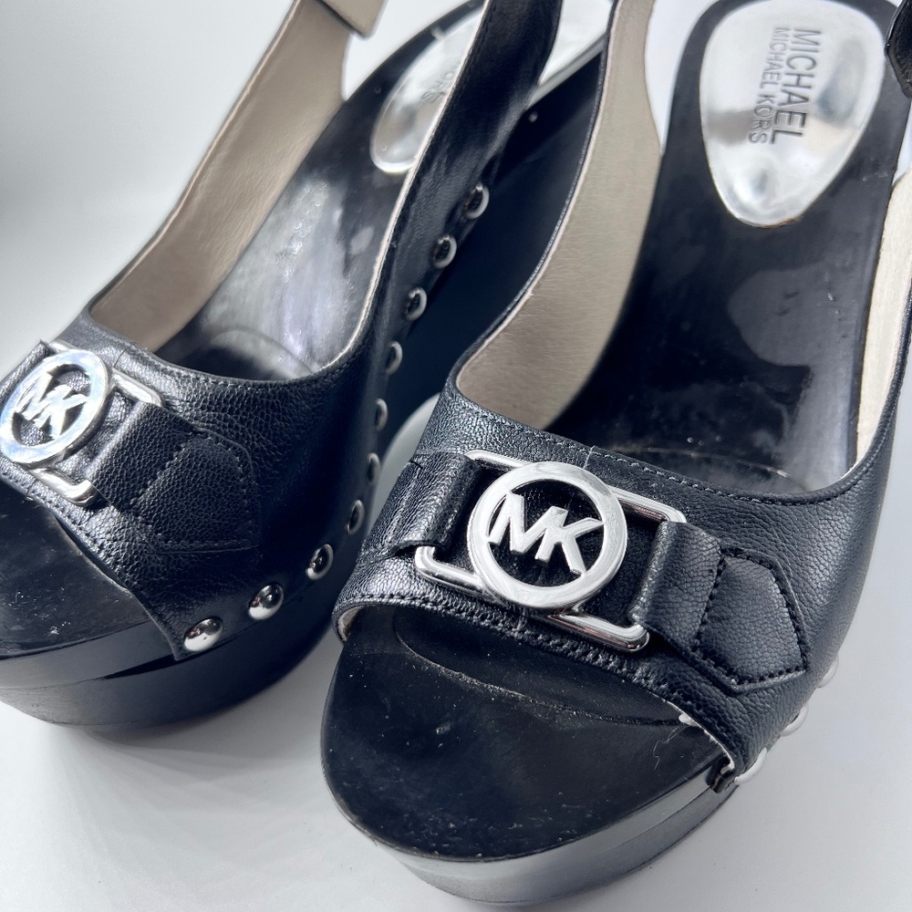 Michael Kors Open Toe Platform Slingback Wedge Sandals - Charm Logo